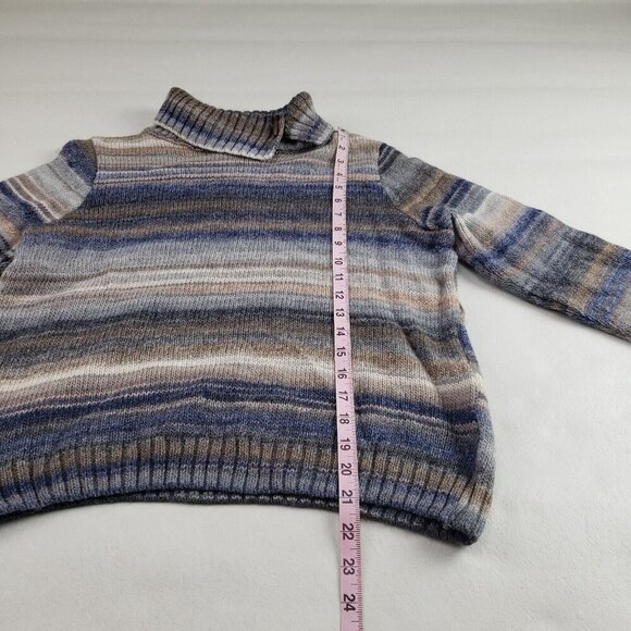Skovhuus Wool Blend Sweater Womens Medium Blue Stripe Turtleneck Danish Pullover - Picture 9 of 9